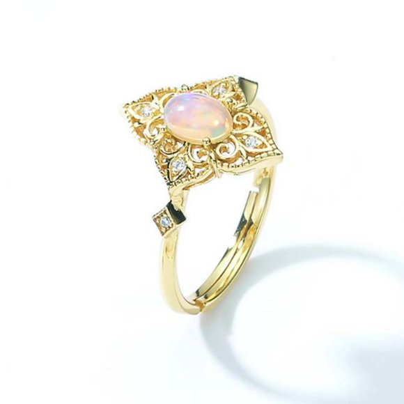 Gold Vermeil Genuine Opal Stone Vintage Ring for her Natural Opal Gemstone Ring - Picture 6 of 7
